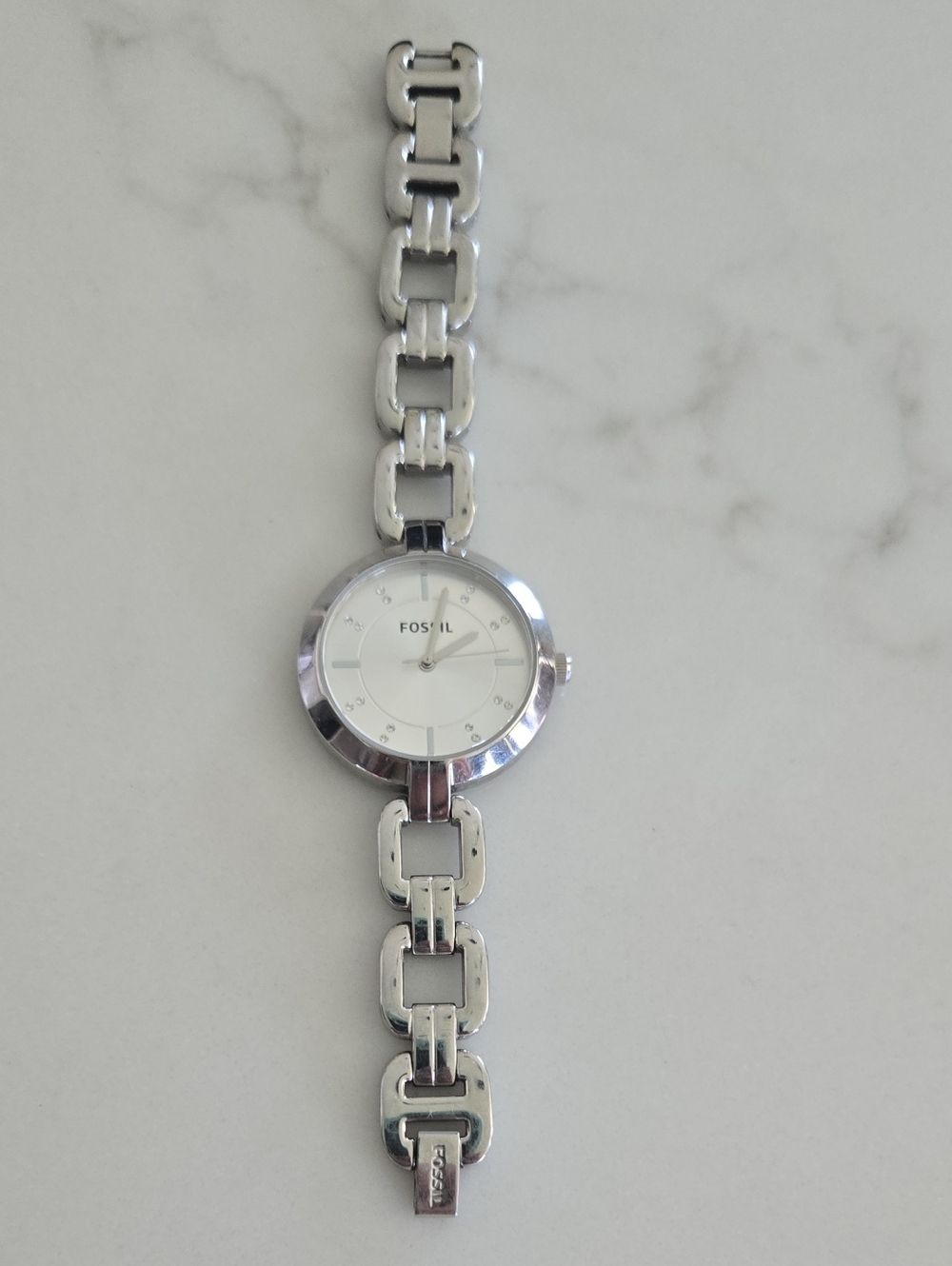 Fossil Silver Link Bracelet Watch with White Dial